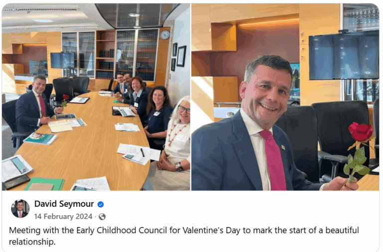 Red tape and regulations. Meeting of the Early Childhood Council ECC and David Seymour.