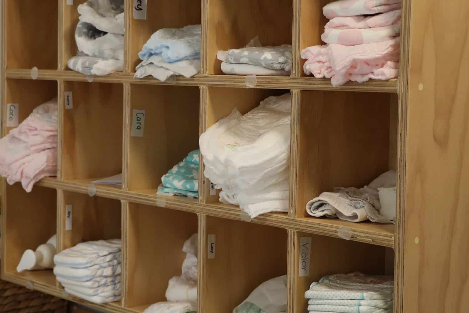 children's nappy/ diaper storage at a NZ early childhood centre